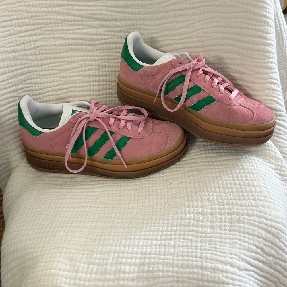 Adidas Pink Sneakers with Green Stripes…unworn